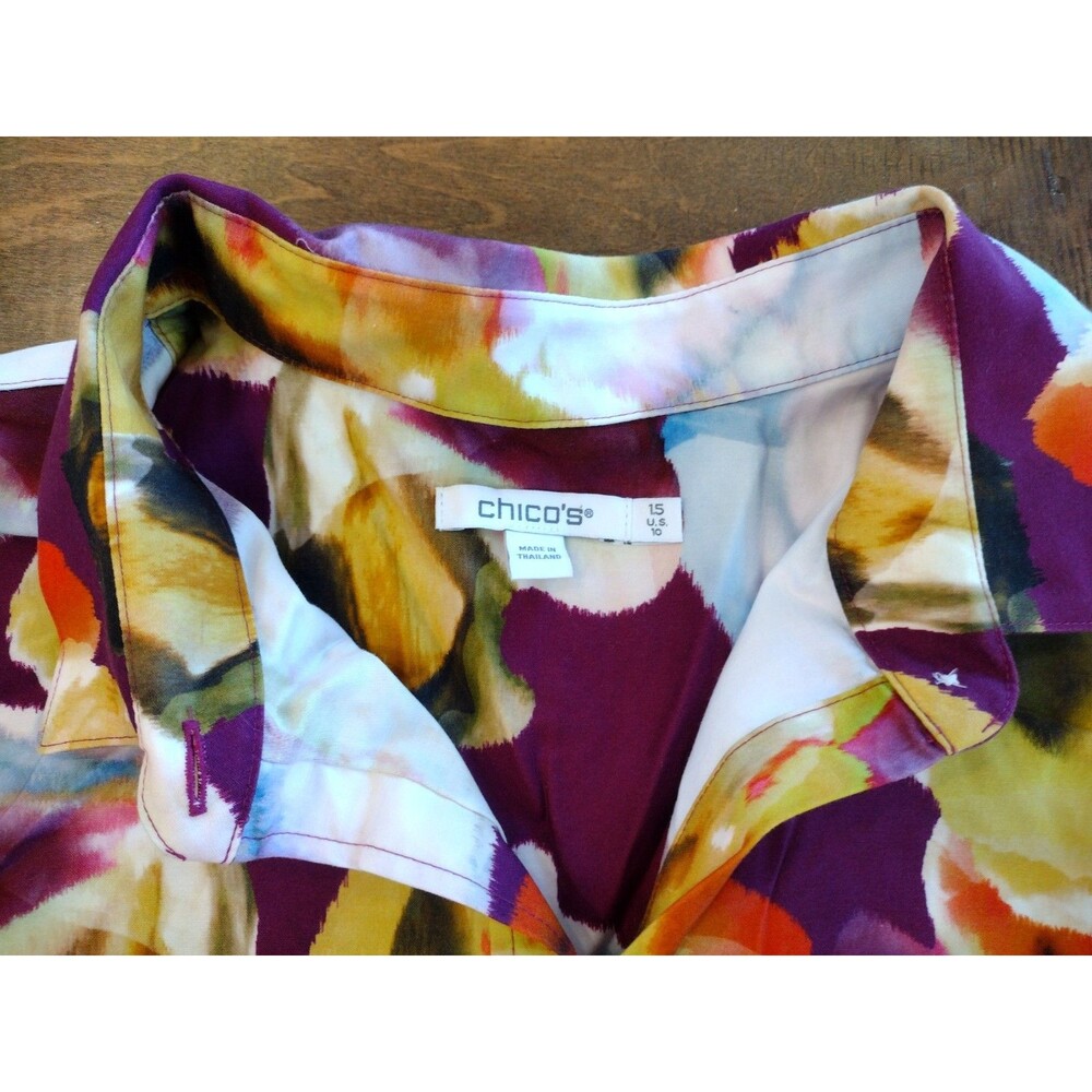 CHICO'S Women's purple floral long-sleeve button blouse shirt - 1.5 (US 10) - Picture 6 of 9